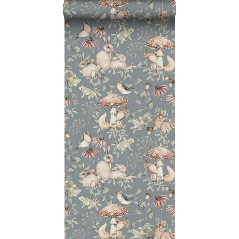 Tapeta stare zwierzęta leśne szaro-niebieskim - 53 cm x 10.05 m - BORASTAPETER