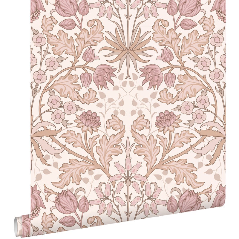 Tapeta vintage kwiaty w stylu secesyjnym starego różuIbeżowym - 50 x 900 cm - ESTAHOME