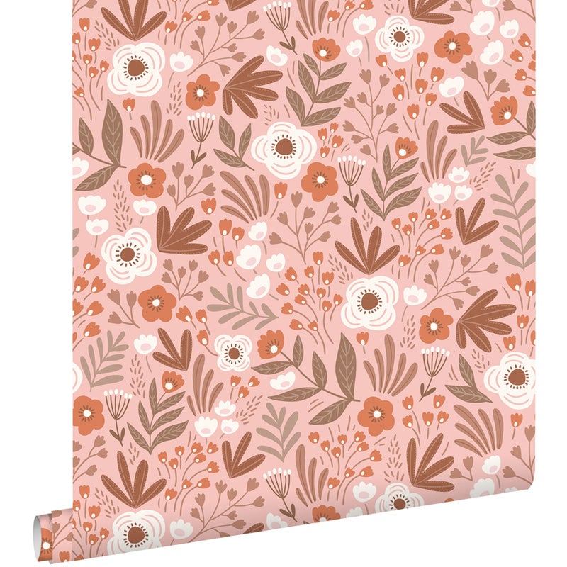 Tapeta kwiaty terakoty różowej - 50 x 900 cm - ESTAHOME