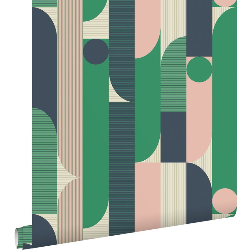 Tapeta figury geometryczne zielonym,niebieskim,różowymIbeżowym - 50 x 900 cm - ESTAHOME