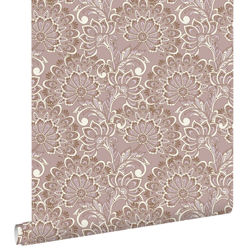Tapeta zabytkowe kwiaty taupe - 50 x 900 cm - ESTAHOME