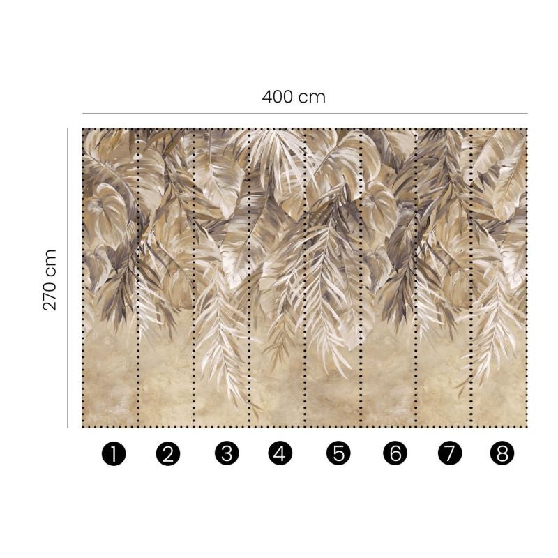 Tapeta tropikalne liście dżungli brązowym - 400 x 270 cm - ERISMANN