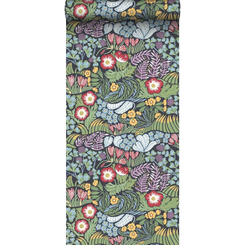 Tapeta kwiaty w stylu Matissa szaro-niebieskim - 53 cm x 10.05 m - BORASTAPETER