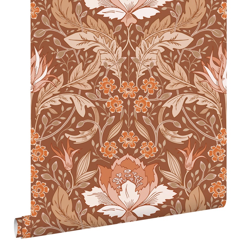 Tapeta vintage kwiaty w stylu secesyjnym terakota brązowy - 50 x 900 cm - ESTAHOME