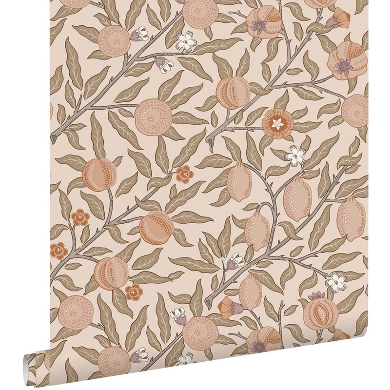 Tapeta egzotyczne owoce i liście jasnej terakoty - 50 x 900 cm - ESTAHOME