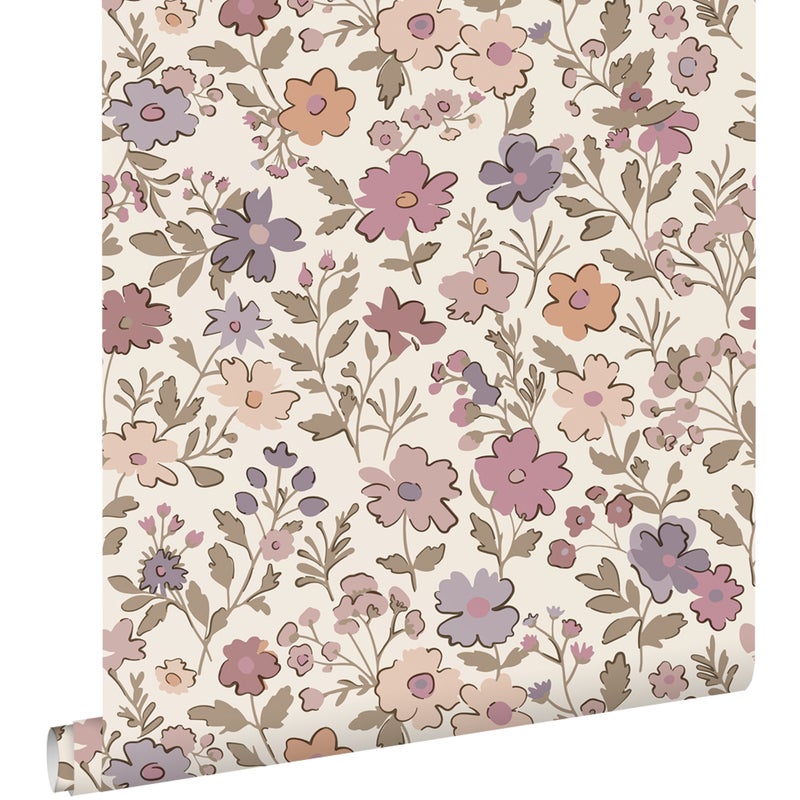 Tapeta kwiaty fioletowym,różowymIbiałym - 53 cm x 10.05 m - ESTAHOME