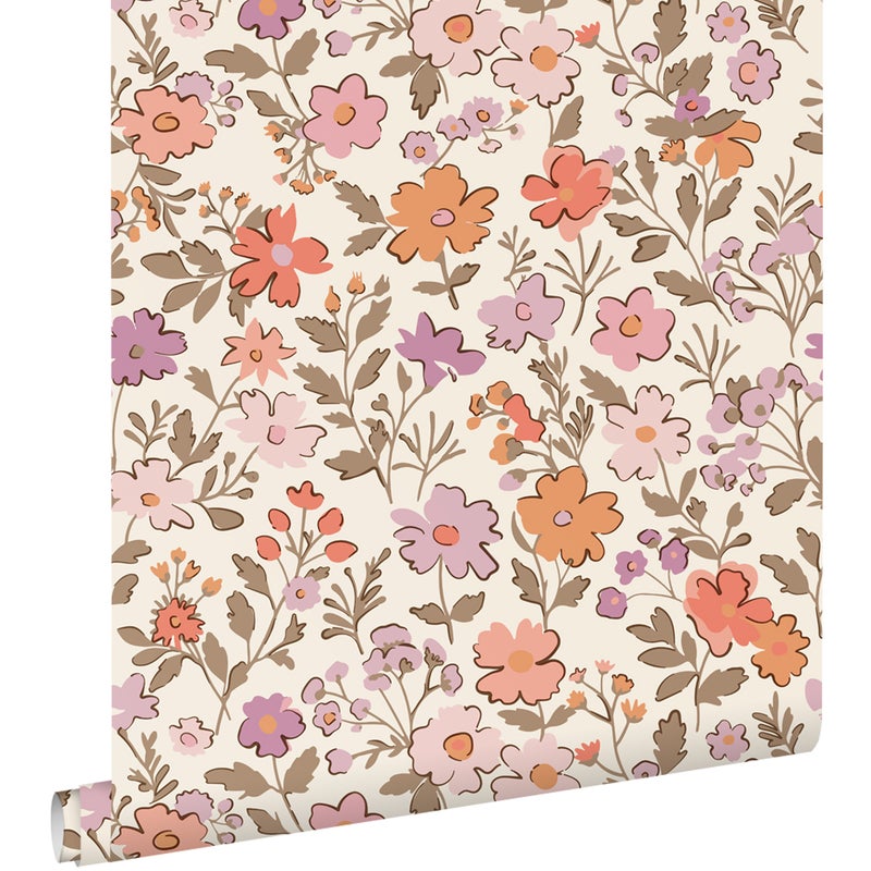 Tapeta kwiaty fioletowymIpomarańczowym - 53 cm x 10.05 m - ESTAHOME