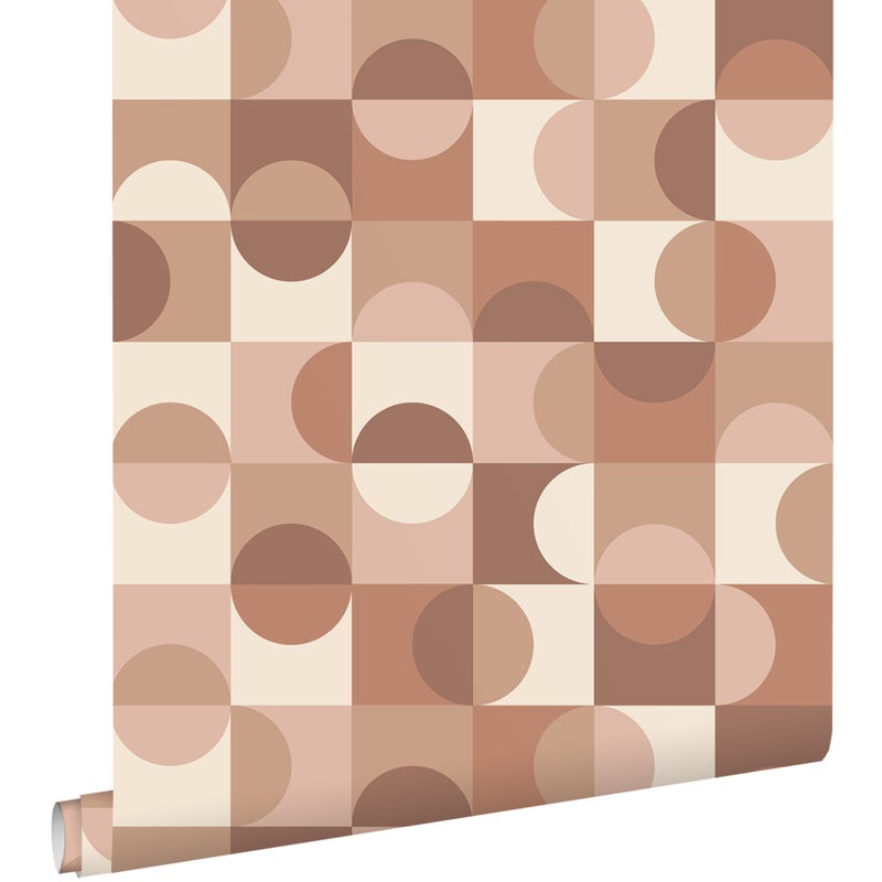 Tapeta koła w stylu Bauhaus beżowym,brązowymIjasnego różu - 50 x 900 cm - ESTAHOME