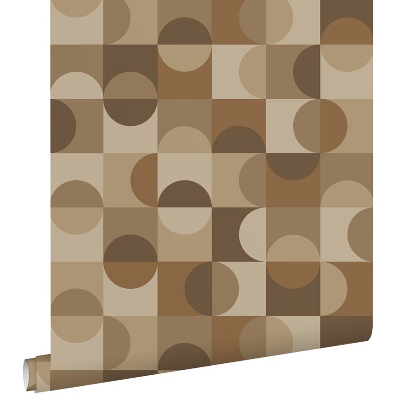 Tapeta koła w stylu Bauhaus beżowymIbrązowym - 50 x 900 cm - ESTAHOME
