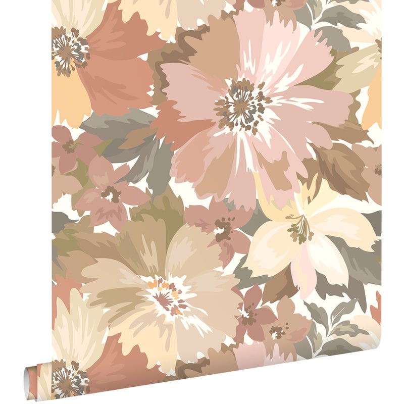 Tapeta kwiaty jasnej terakotyIterakoty różowej - 50 x 900 cm - ESTAHOME