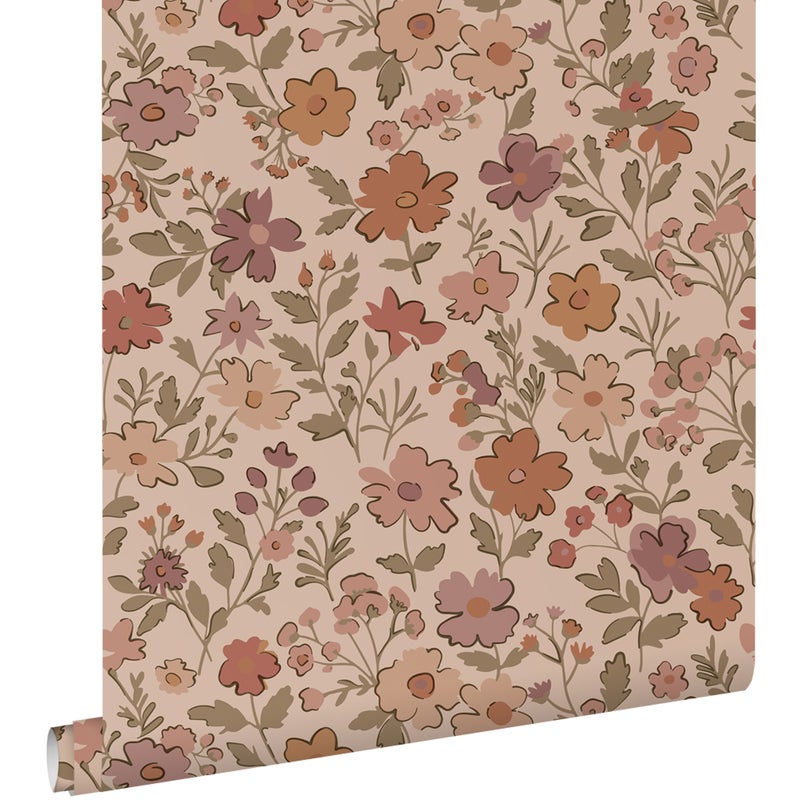 Tapeta kwiaty terakoty różowej - 53 cm x 10.05 m - ESTAHOME