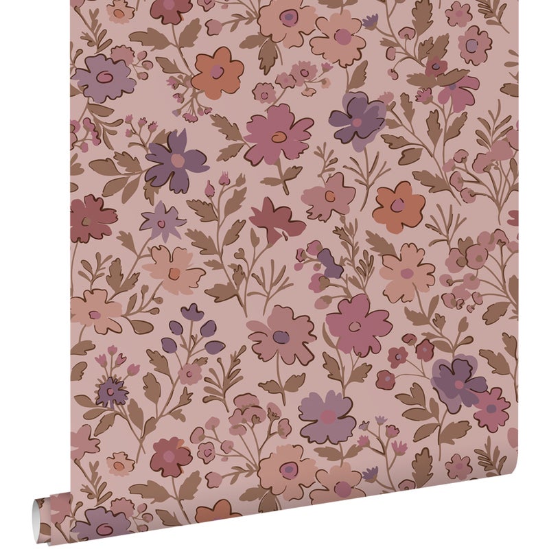 Tapeta kwiaty ciemnego fioletuIróżowym - 50 x 900 cm - ESTAHOME