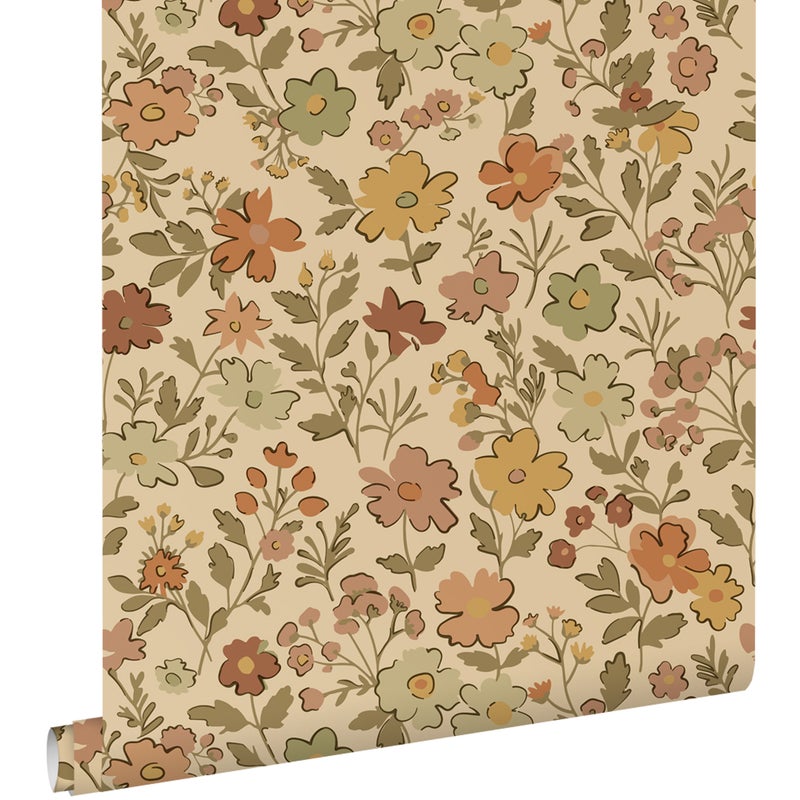 Tapeta kwiaty ochry żółtejIciemny beż - 50 x 900 cm - ESTAHOME