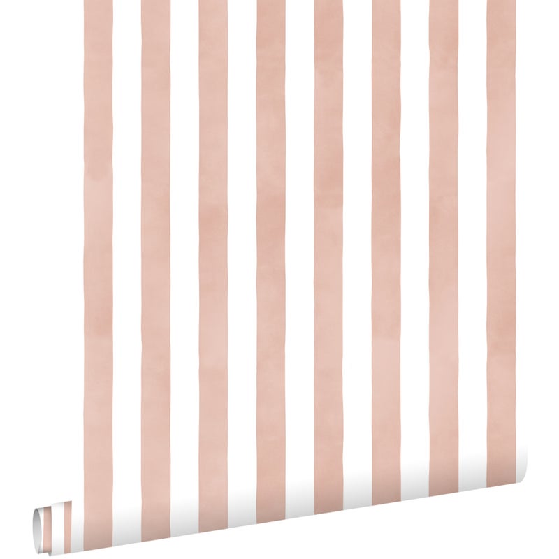 Tapeta paski terakoty różowejIbiałym - 53 cm x 10.05 m - ESTAHOME