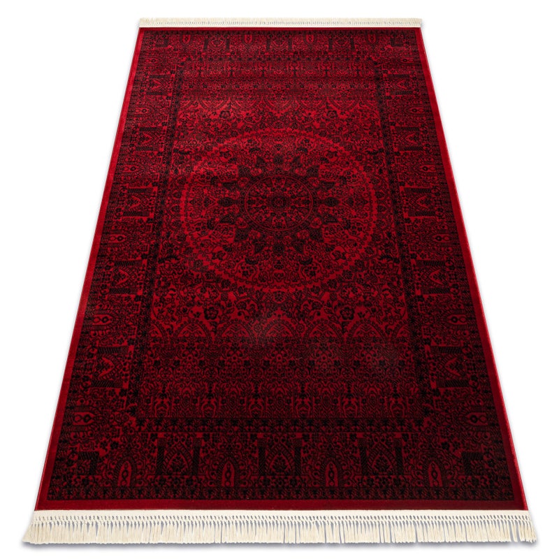 Dywan ORIENT 6039 bordo / czarny Ramka, rozeta, orientalny, z frędzlami 180x270 cm