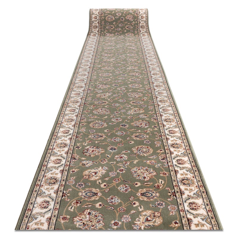 Chodnik NAIN wełniany Kwiaty 7338 51088 zielony / beż 100cm 100x300 cm