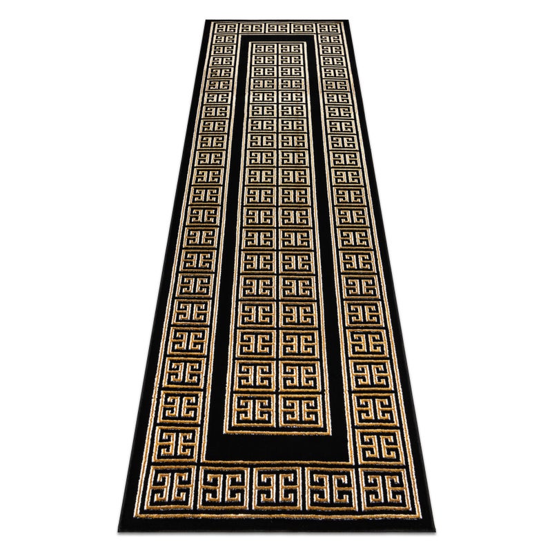 Dywan, chodnik ALLURE 1968 Grecki klucz, ramka - Strukturalny, stylowy, glamour czarny / złoty 70x200 cm