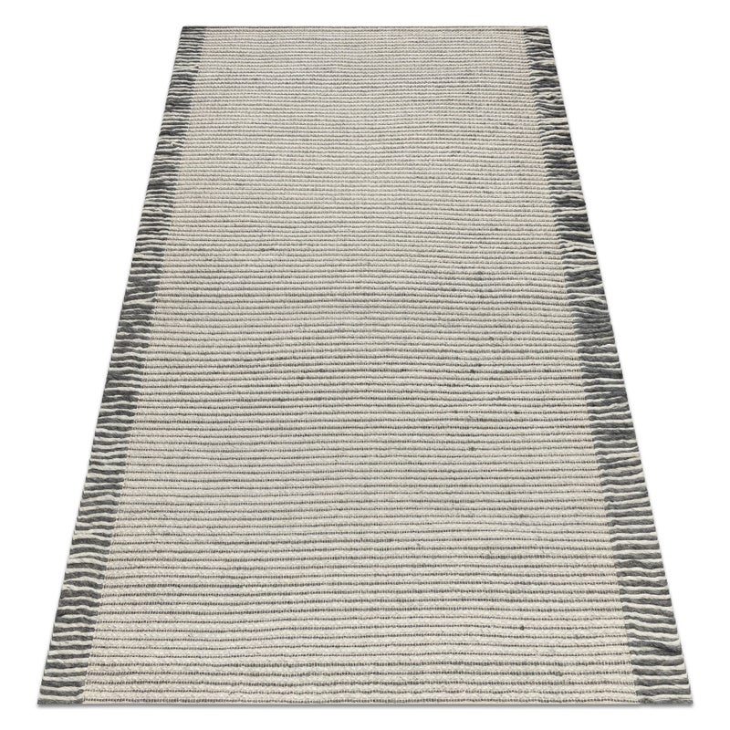 Dywan wełniany TAHAR 99003F krem / szary - RĘCZNIE TKANY Linie, frędzle 200x290 cm