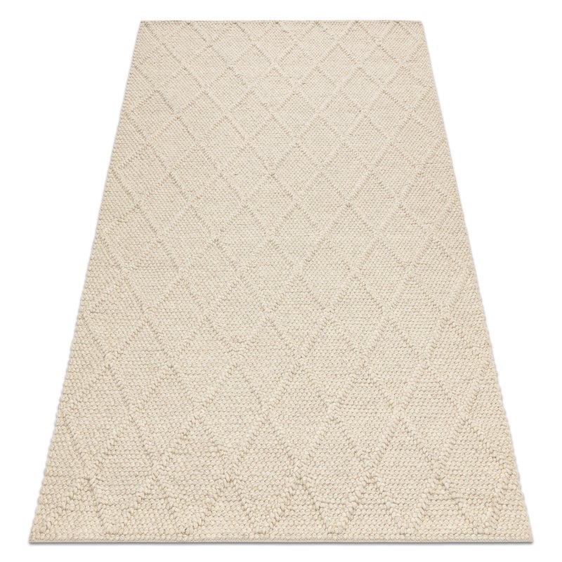 Dywan wełniany TAHAR 99001B krem - RĘCZNIE TKANY pętęlkowy, Romby, boho 120x180 cm