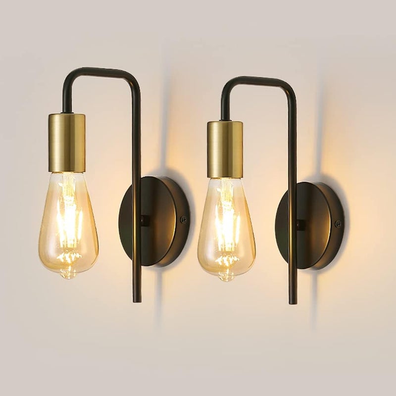Kinkiety w stylu vintage (2 sztuki), industrialna lampa ścienna do wnętrz, retro żelazny reflektor ścienny do sypialni, korytarza, baru, czarny, żaró