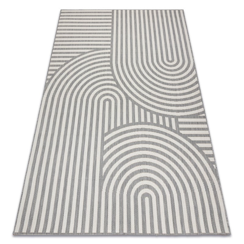 Dywan SZNURKOWY SIZAL FLAT 49376637 Koła paski szary / krem 160x230 cm