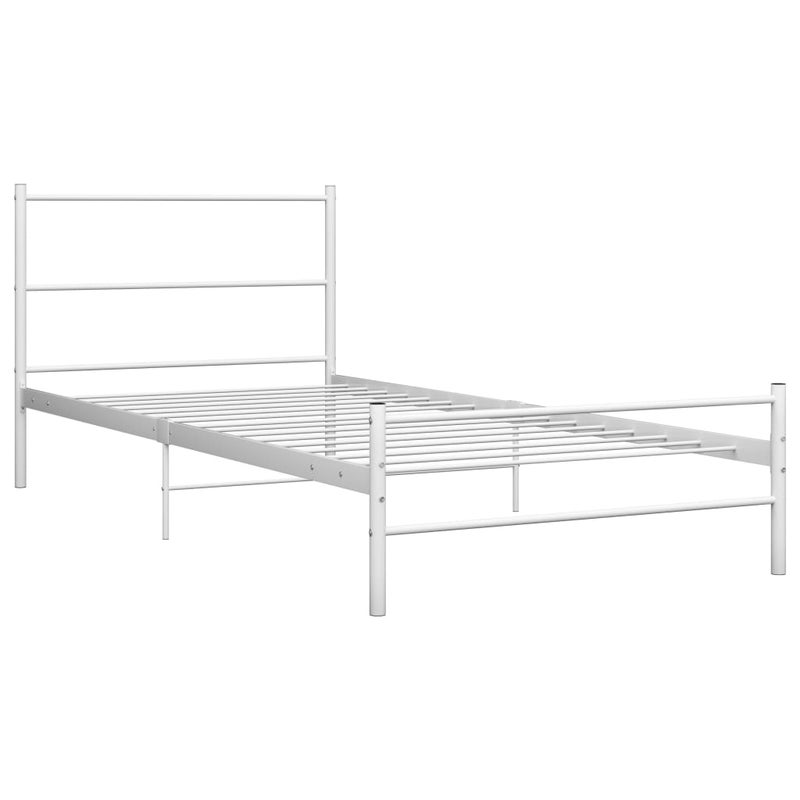 Łóżko Metalowe Białe Rama Łóżka Ze Stelażem DO Pokoju Sypialni 90 x 200 cm