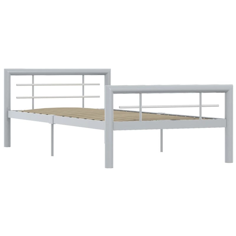 Łóżko Metalowe Białe Rama Łóżka Ze Stelażem DO Pokoju Sypialni 100 x 200 cm