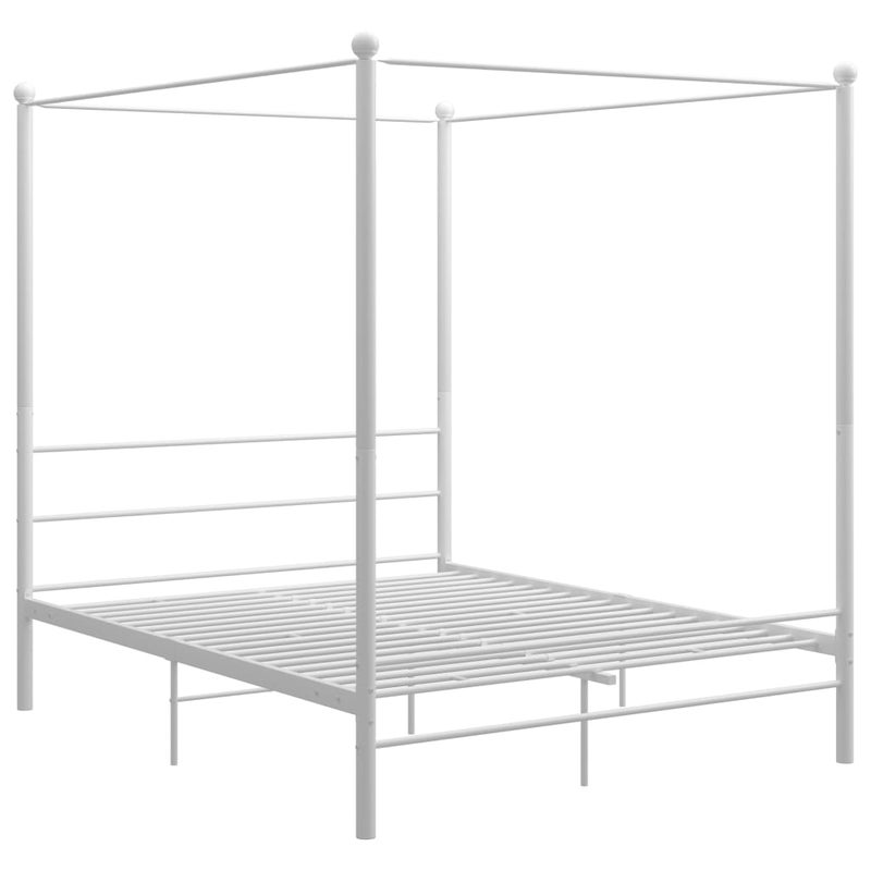 Łóżko Metalowe Białe z Baldachimem Rama Łóżka Ze Stelażem Do Pokoju 160 x 200 cm