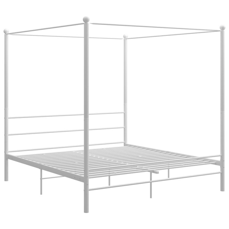 Łóżko Metalowe Białe z Baldachimem Rama Łóżka Ze Stelażem Do Pokoju 180 x 200 cm
