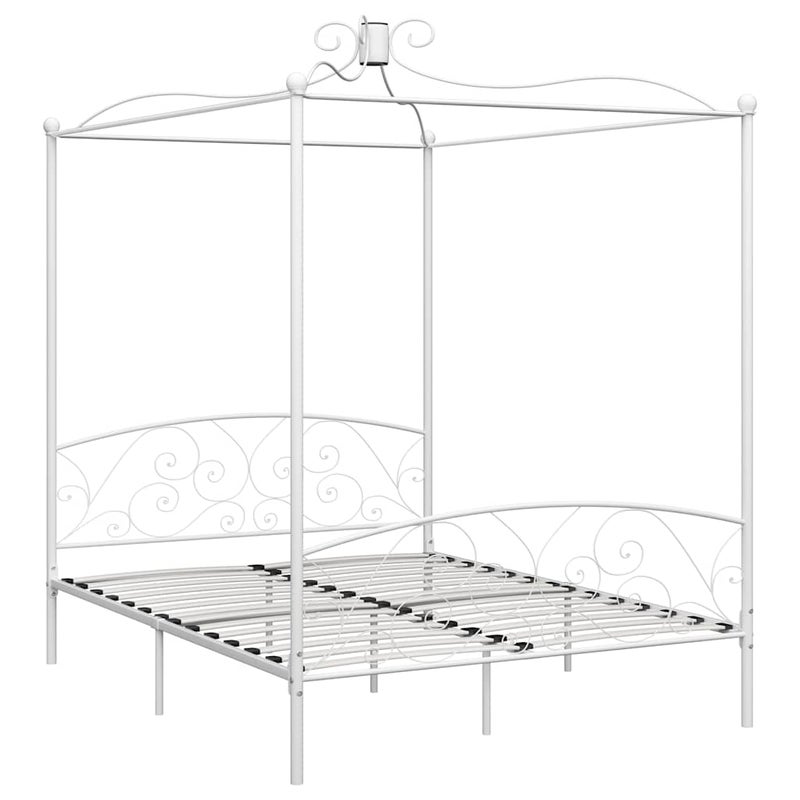 Łóżko Metalowe Białe z Baldachimem Rama Łóżka Ze Stelażem Do Pokoju 180 x 200 cm
