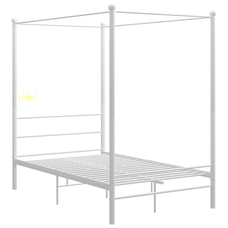 Łóżko Metalowe Białe z Baldachimem Rama Łóżka Ze Stelażem Do Pokoju 120 x 200 cm
