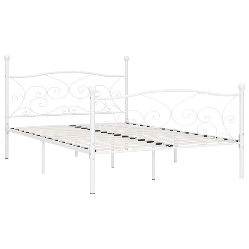 Łóżko Metalowe Białe Rama Łóżka Ze Stelażem DO Pokoju Sypialni 140 x 200 cm