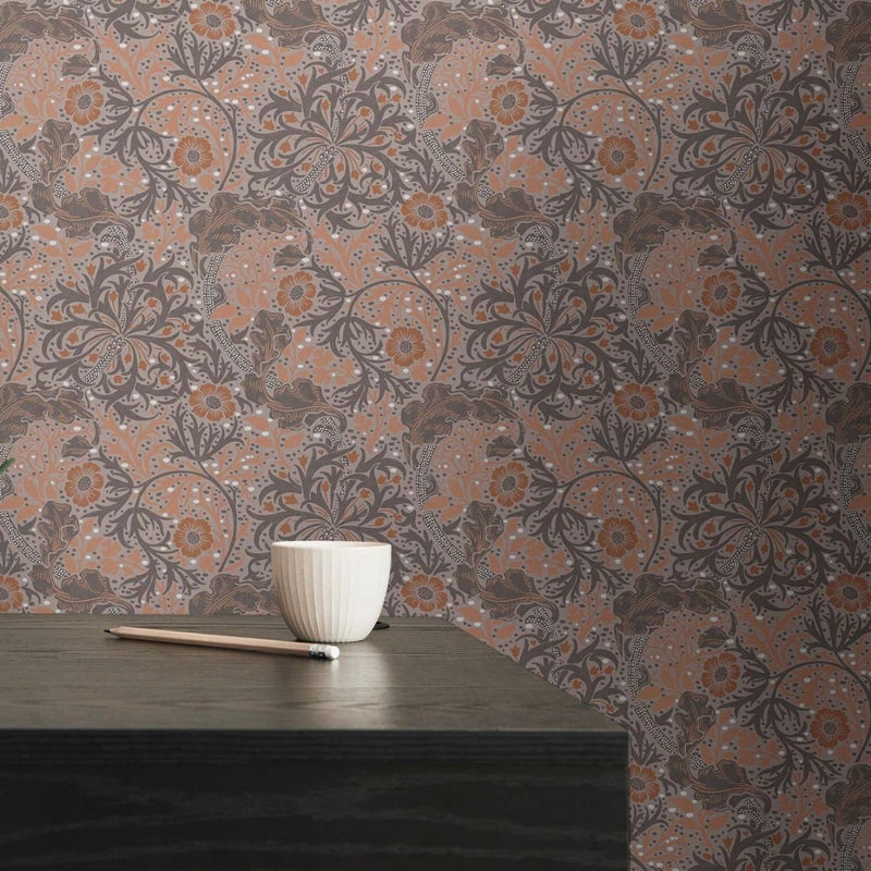 Tapeta kwiatowy wzór brązowym - 53 cm x 10.05 m - LIVINGWALLS