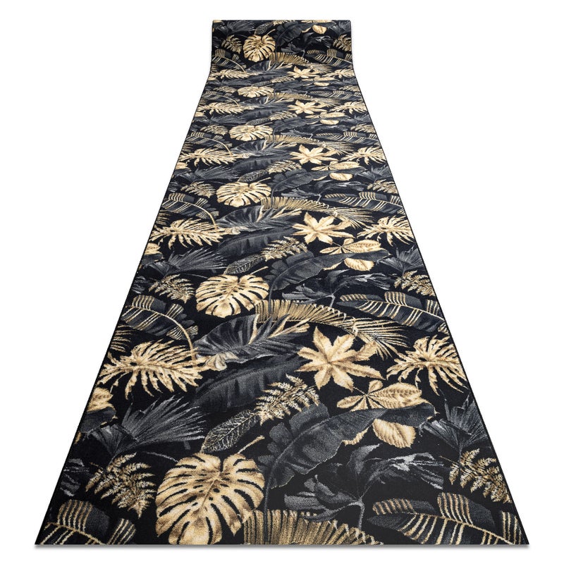 CHODNIK podgumowany MONSTERA Liście guma złoty 80 cm 80x850 cm
