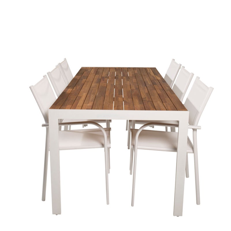 Bois zestaw ogrodowy stół 90x205cm i 6 krzesło Santorini biały, naturalny.