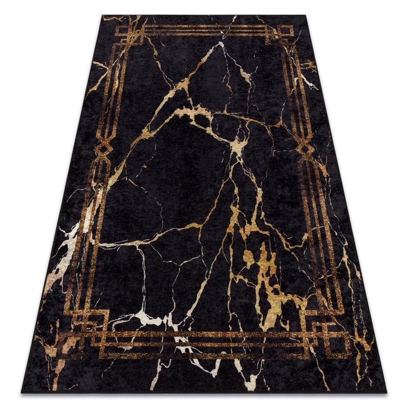 Dywan do prania MIRO 51333.801 Marmur, ramka antypoślizgowy - czarny / złoty 200x290 cm