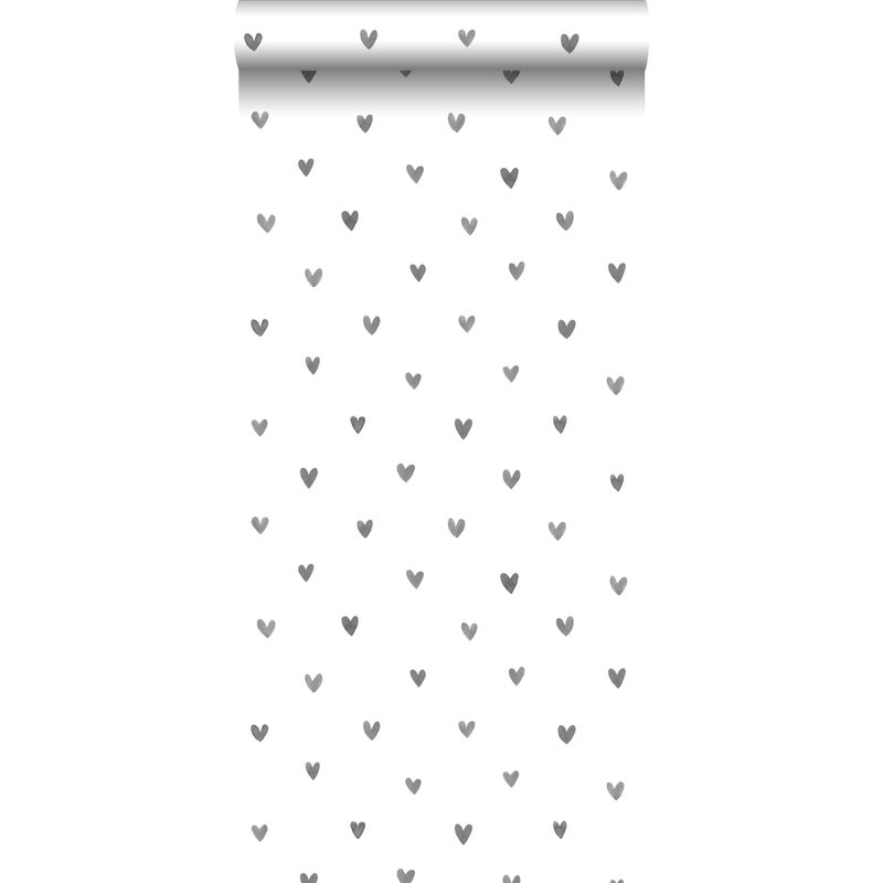 Tapeta serca konfetti szarymIbiałym - 53 cm x 10.05 m - WALLS4YOU