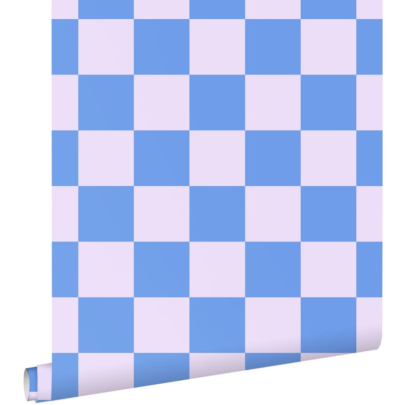 Tapeta motyw kratki liliowo fioletowymIw pastelowym kolorze niebieskim - 53 cm x 10.05 m - ESTAHOME