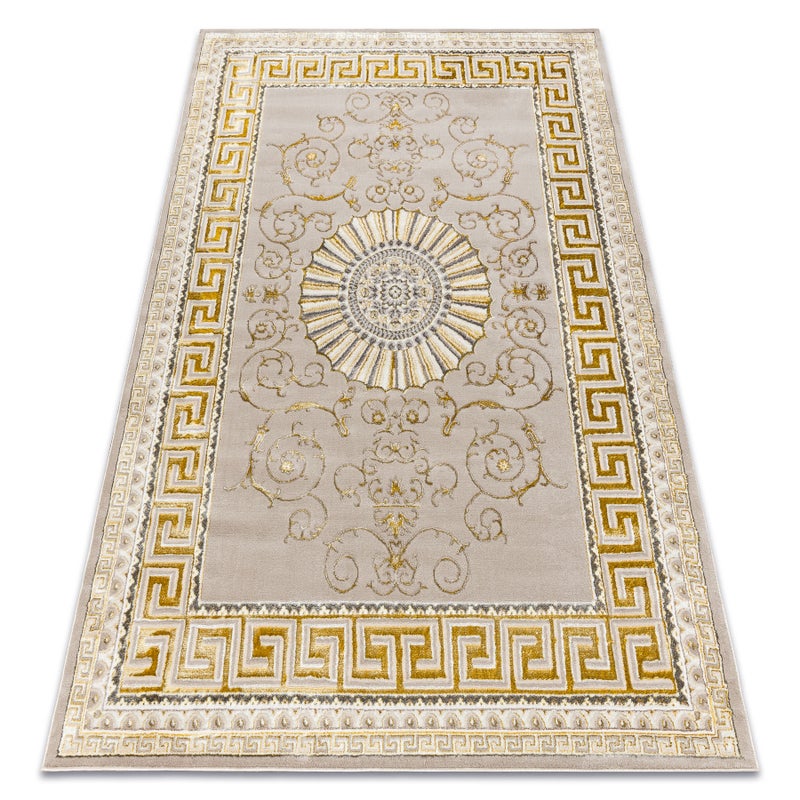 Dywan BLISS Z160AZ147 ciemny beż / złoty - Ramka, grecki ekskluzywny, strukturalny 180x270 cm