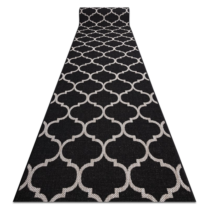 CHODNIK SIZAL FLOORLUX wzór 20608, koniczyna marokańska, trellis czarny / srebrny 120 cm 120x750 cm