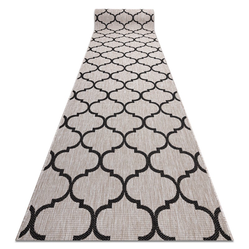 CHODNIK SIZAL FLOORLUX wzór 20608, koniczyna marokańska, trellis srebrny / czarny 70 cm 70x580 cm