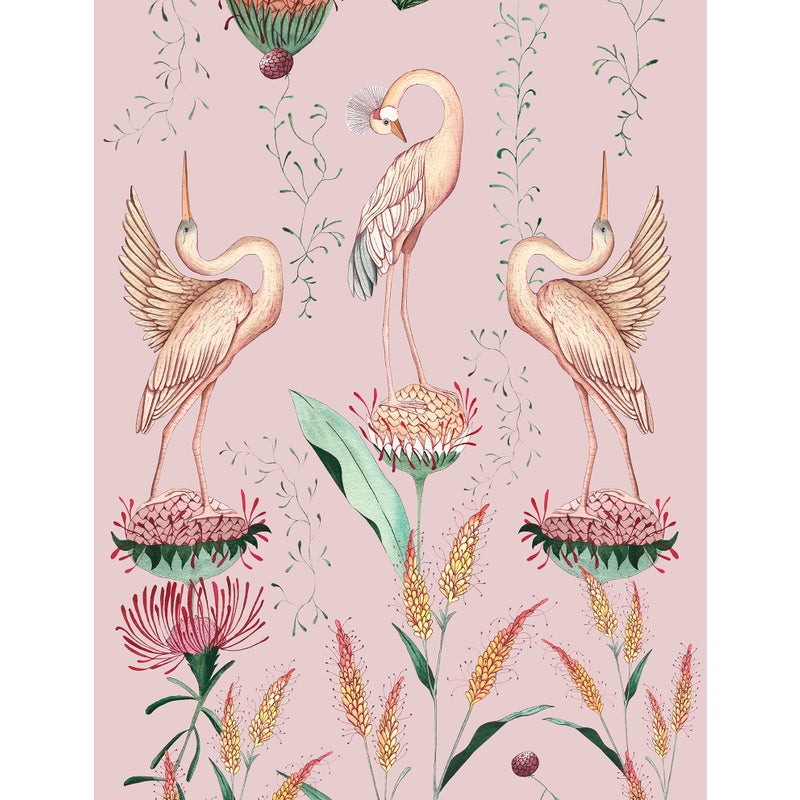 Tapeta żurawi różowym - 53 cm x 10 m - WALLS4YOU