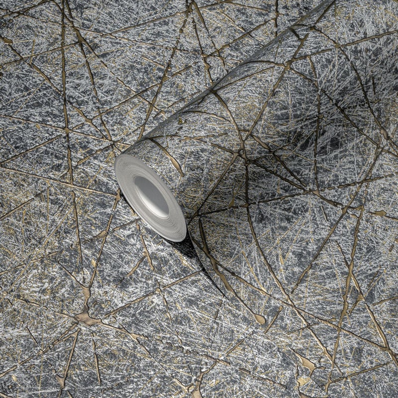 Tapeta konkretny wygląd czarnym,złotymIsrebrnym - 53 cm x 10.05 m - LIVINGWALLS