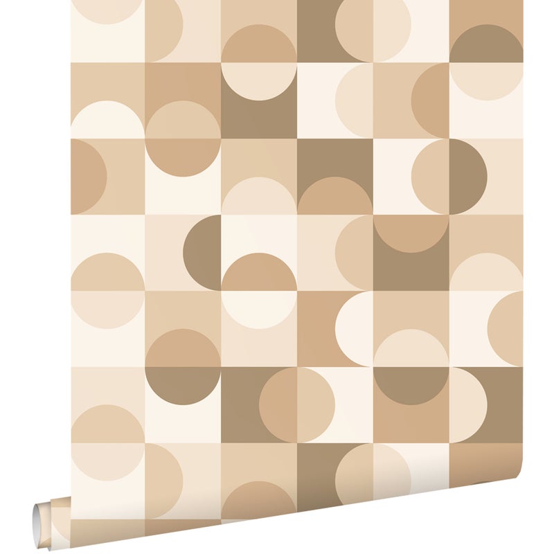 Tapeta koła w stylu Bauhaus beżowym,brązowymIbiałym - 50 x 900 cm - ESTAHOME