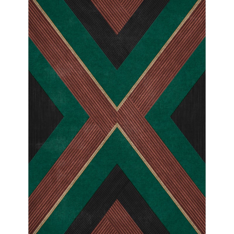 Tapeta figury geometryczne terakota,zielonymIczarnym - 53 cm x 10 m - SANDERS & SANDERS