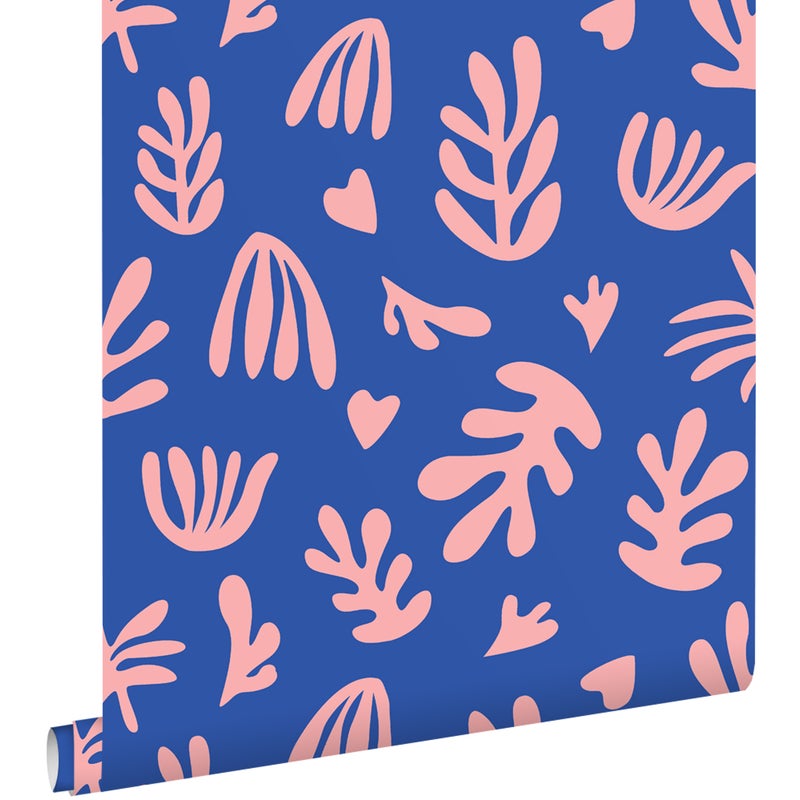 Tapeta rośliny w stylu Matissa niebieskimIróżowym - 50 x 900 cm - ESTAHOME