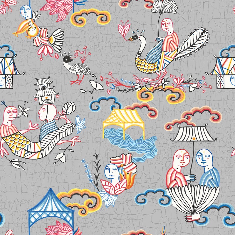 Tapeta surrealistyczny motyw szarymIw wielu kolorach - 53 cm x 10 m - WALLS4YOU