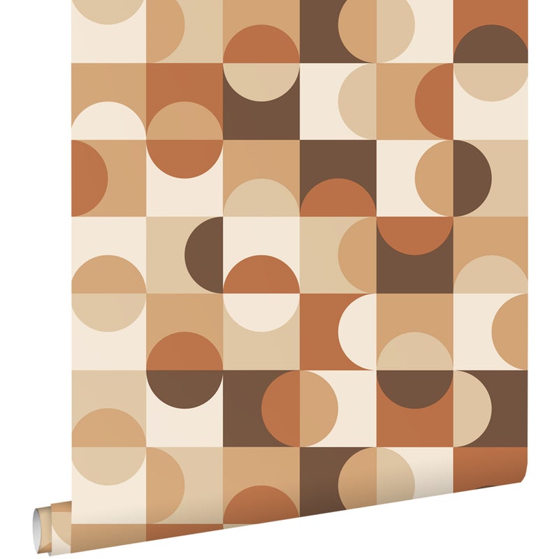 Tapeta koła w stylu Bauhaus beżowymIciemny brąz - 50 x 900 cm - ESTAHOME
