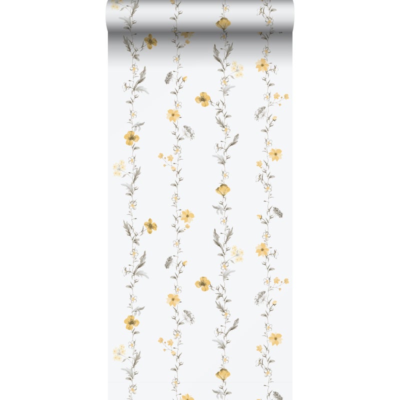 Tapeta kwiaty żółtymIbiałym - 53 cm x 10 m - SANDERS & SANDERS