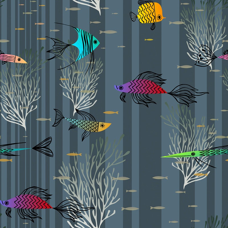 Tapeta Wędkarstwo szaro-granatowymIw wielu kolorach - 53 cm x 10 m - WALLS4YOU